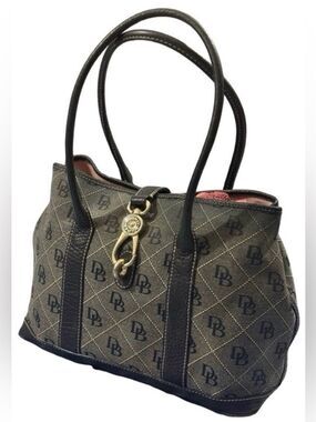 Dooney & Bourke DB Monogram Canvas Tote Black Leather Trim Lock